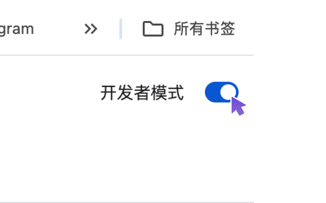 扩展程序页面右上角的开发者模式开关，已切换为开启状态